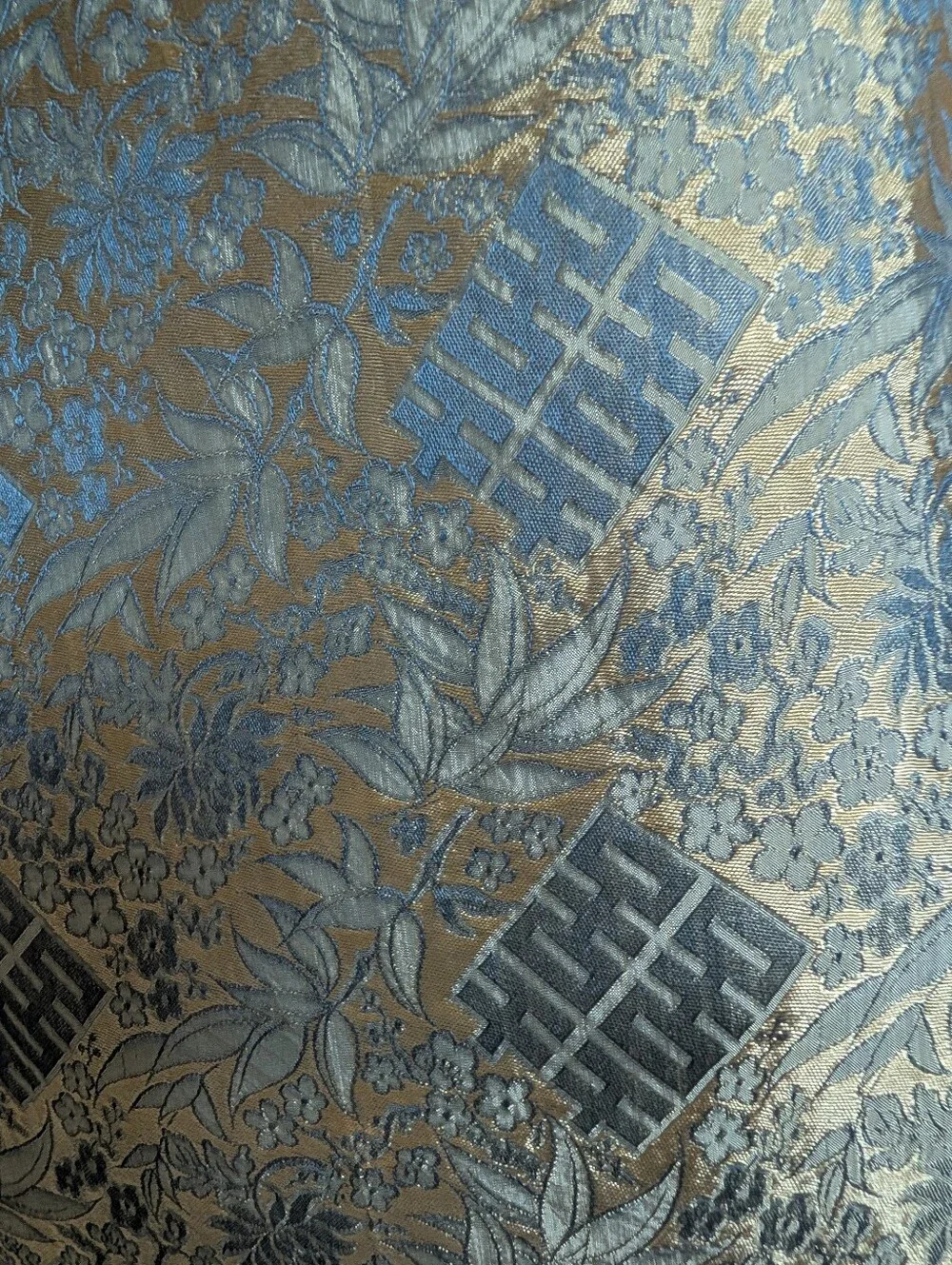 Blue and Gold Floral Jacquard Silk Scarf